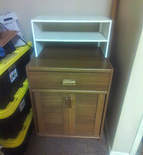 Brown/White Medium Wood Printer Stand w/ Drawer, Double Doors, Shelf