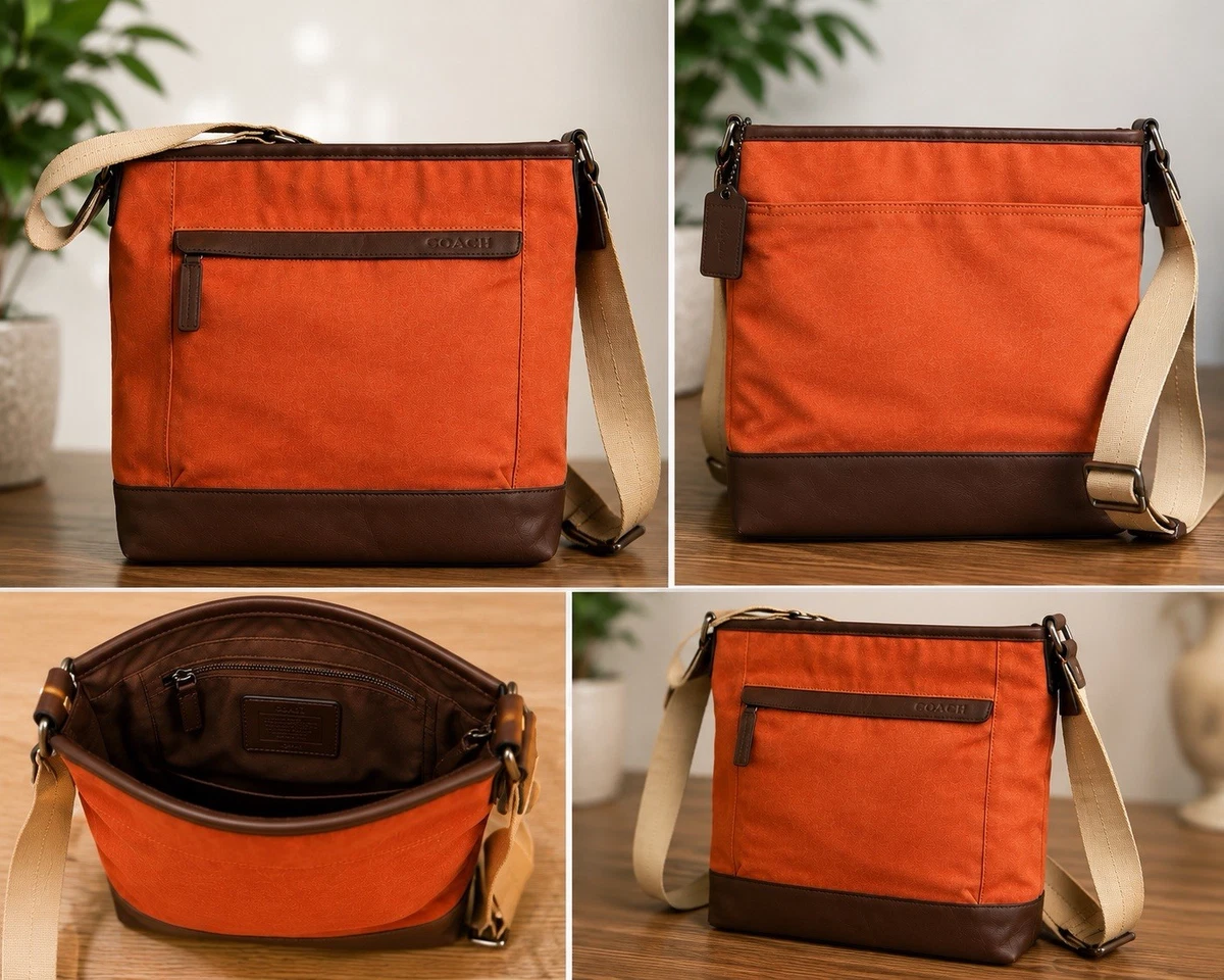 バッグ COACH Orange Canvas Leather Messenger Coach Orange Bags for Men for sale | eBay