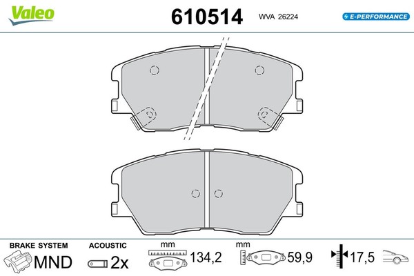 Bremsbelagsatz Scheibenbremse E-PERFORMANCE Valeo 610514 FüR Kia Soul 3 SK3-image