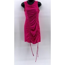 IRIS Women’s Fuchsia Scrunched Crewneck Sleeveless Drawstring Hem Mini Dress SZS