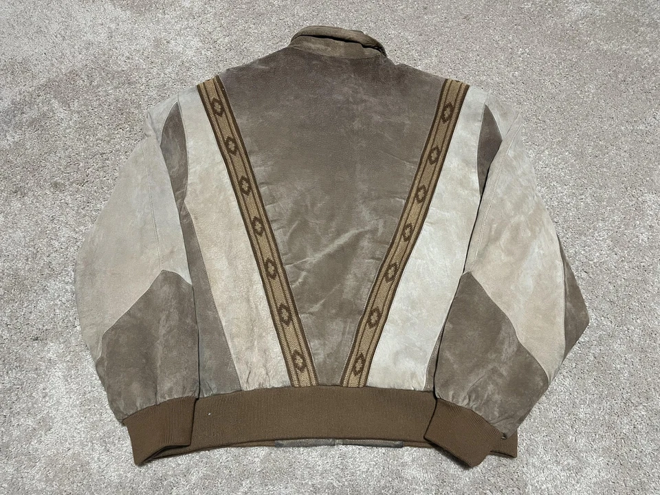 Chaqueta Scully Para Hombre Grande Marrón Tostado Gamuza Cuero Bombardero Western Patchwork Cremallera Foto 2 de 4