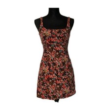 Vintage-Inspired Boho Corduroy Floral Mini Dress Y2k 90's Multicolor Size Medium