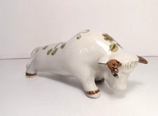 Folk Art EL PALOMAR TONALA Mexico Pottery Ceramic BULL Vintage Green 10.5"