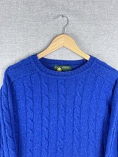 Vintage Peregrine By JG Glover Wool Blue Sweater unisex size L Cable Knit