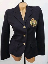 Ralph Lauren Encrusted Crest Black Cotton Blend Lined Blazer Wm's 2P MSRP 220