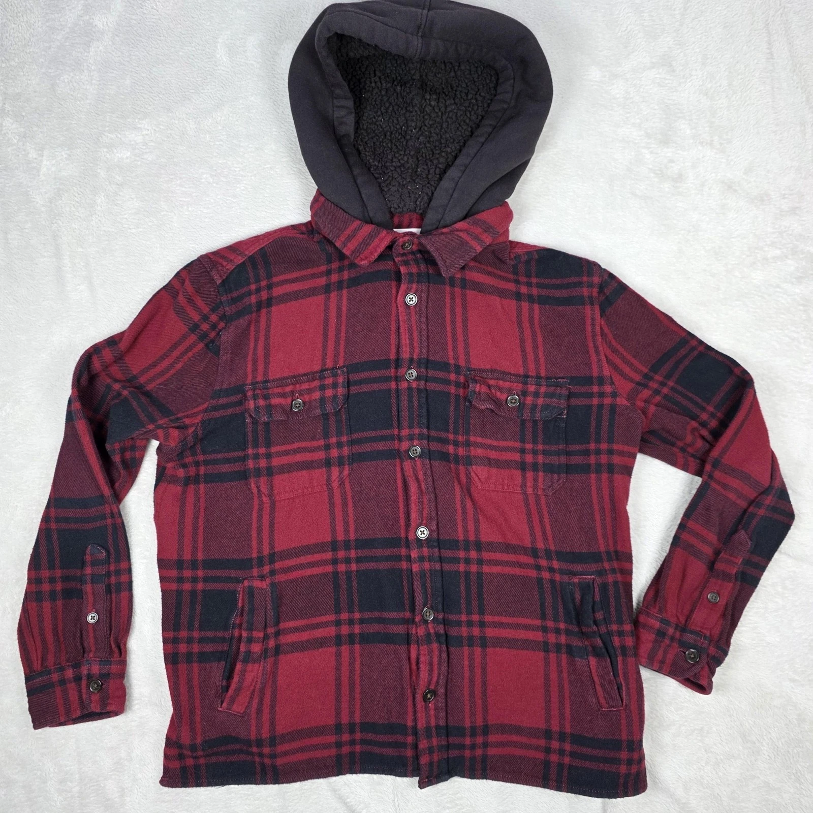 Aeropostale Jacket Mens Medium Plaid Hooded Sherpa Lined Flannel 8984AH21