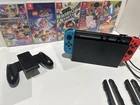Nintendo Switch HAC-001 Console + Neon Red/Blue Joy-Con Dock Grip + 5 Games