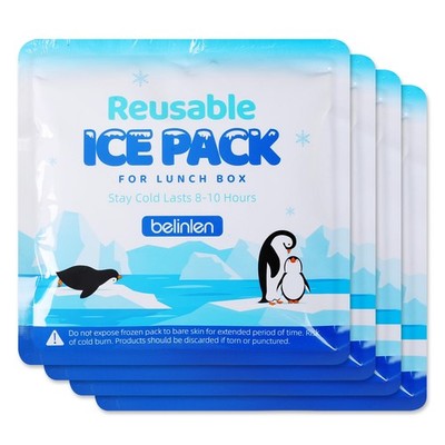 4 Pack Reusable Ice Packs for Lunch Boxes - 7x7 Inch Long-Lasting Freezer Pac...