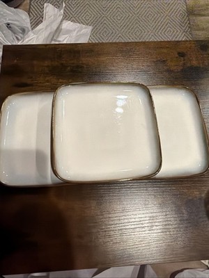 3 Sango  Square Ceramic Lunch Salad Plates Avocado & Blue 7.5'' Wide *