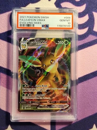 Leafeon VMAX 008/203 SWSH07: Evolving Skies PSA 10 "New Cert" Pop 865