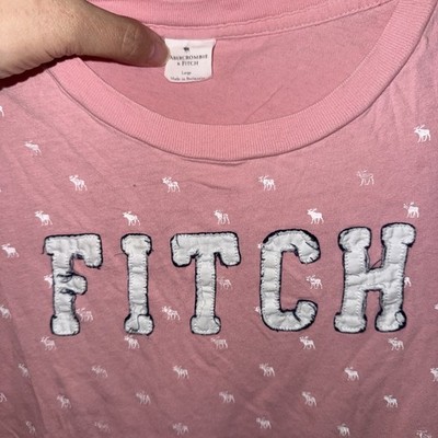 VTG A&F Abercrombie Fitch Large Pink Moose Print Tee Y2K Baby Tee Soft Girl