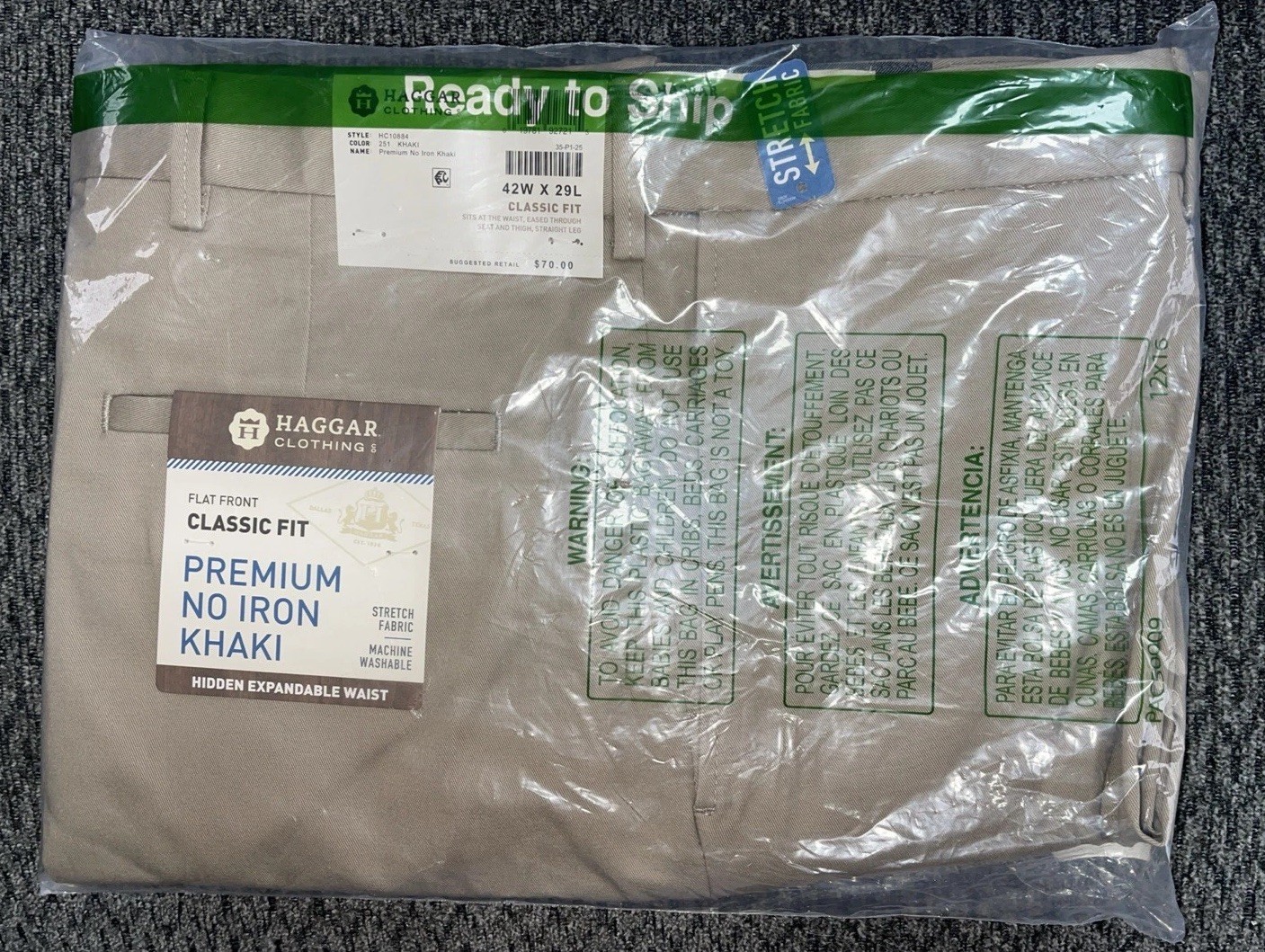 Khaki Pants Mens Classic 42x29 Expandable Waist Nwt (f5)