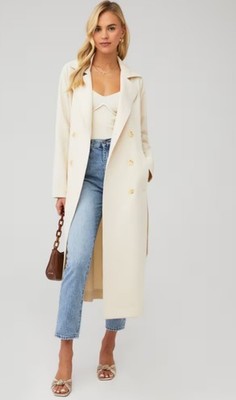 Show Me Your Mumu Trever Trench Coat Off-White Small Midi Double-Breasted