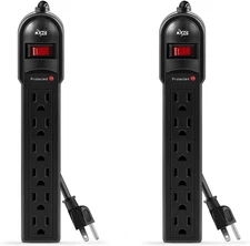 6-Outlet Surge Protector Power Strip 2-Pack, 600 Joule, Overload Protection, 2-F