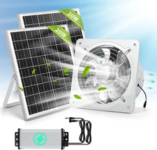 Solar Powered Exhaust Fan with Rechargeable Battery, 2Pcs 20W Solar Panel + 10''
