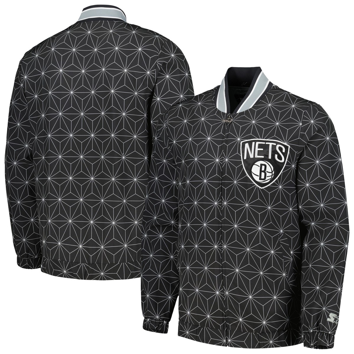 Men's Starter Black Brooklyn Nets In-Field Play Fashion Satin Full