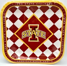 Iowa State Cyclones Checkered NCAA Sports Party 9" Square Paper Dinner Plates