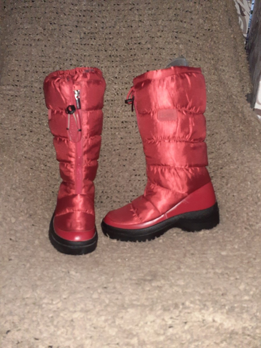 OLANG-Spike Winter Boots-Red Puffer/Leather-Mid-Calf-Sz 38