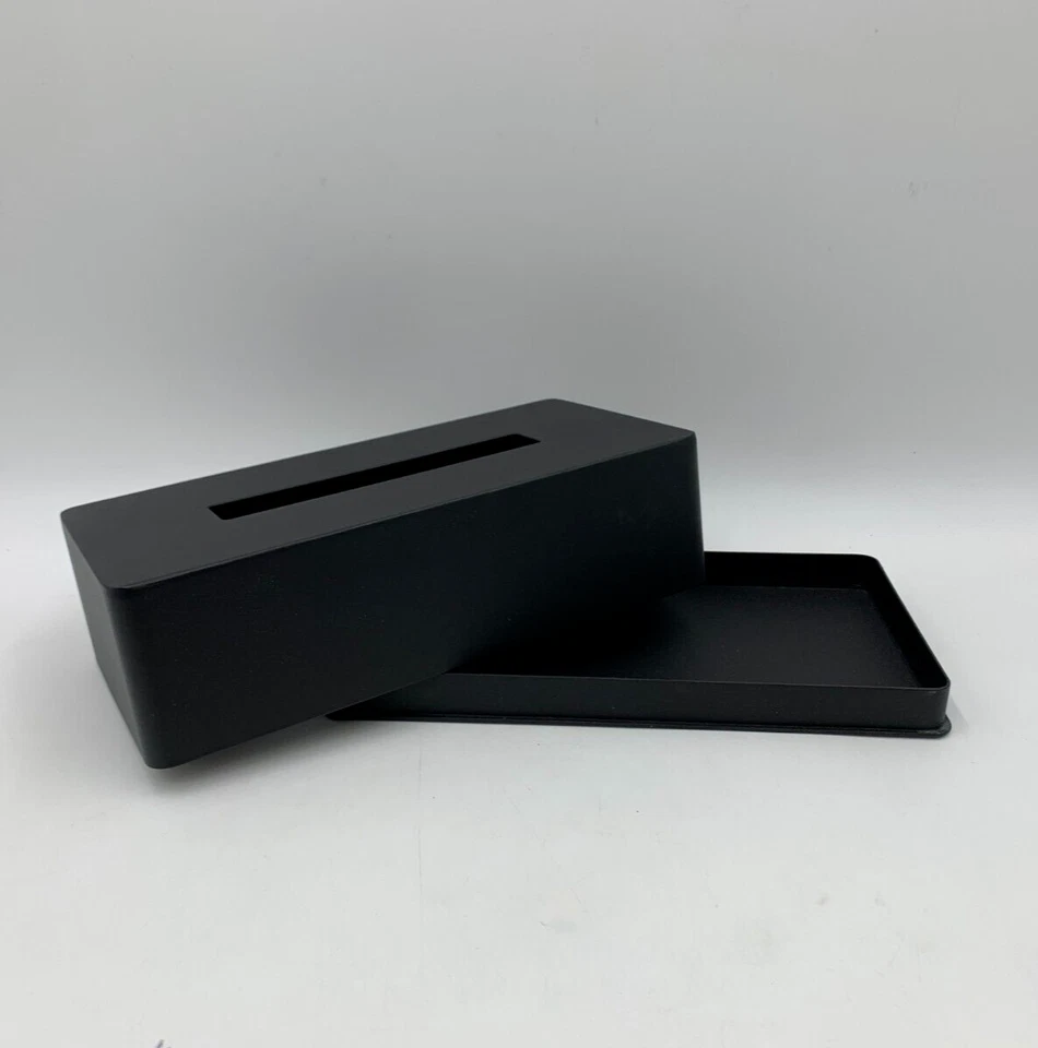 Cubierta de caja de pañuelos de acero en polvo Pottery Barn Yamazaki negro mate #Z533 Foto 3 de 4