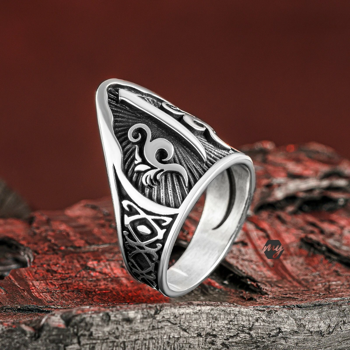 Solid 925 Sterling Silver Alif Design Archer Thumb Ottoman Turkish Men s Ring