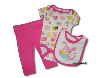 Soft Touch - Süsses Set Outfit 3 teilig weiß-pink ''Super Sweet'' Gr. 68 *NEU*
