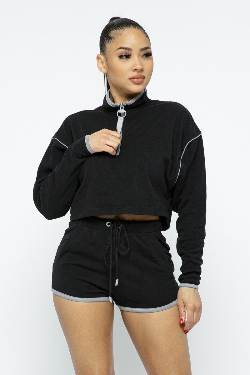 Sporty Crop Top Sporty High-waist Shorts Set Black
