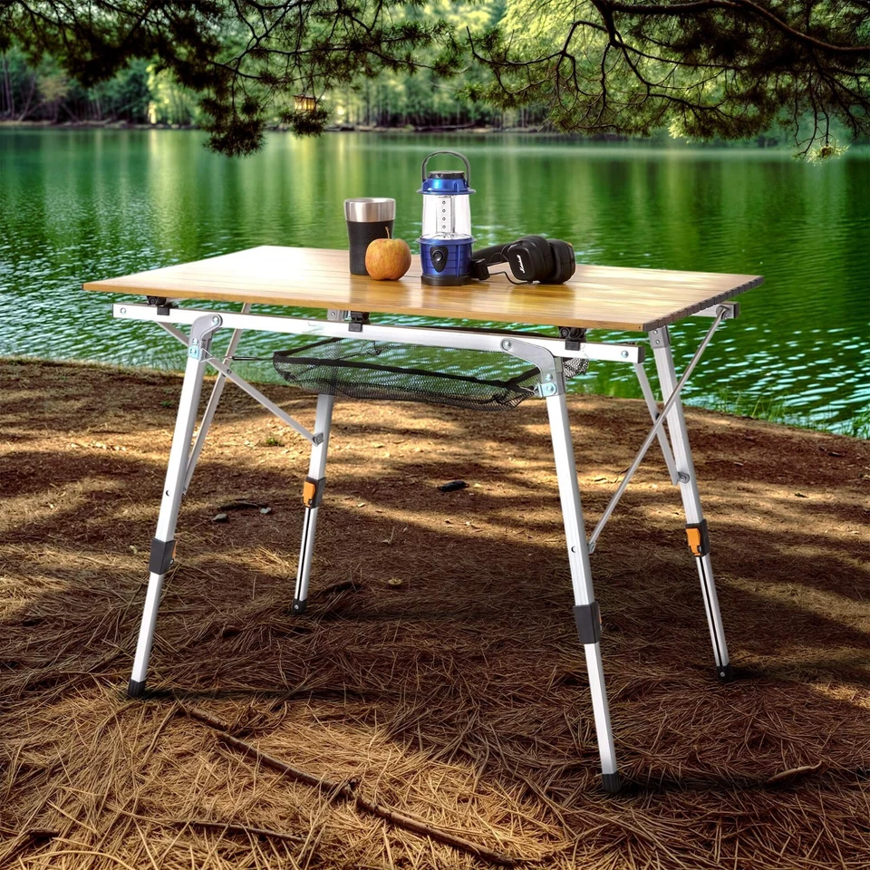 AREBOS Table de camping 120 x 70 cm Table à roulettes en aluminium Table pliante - Photo 2/4