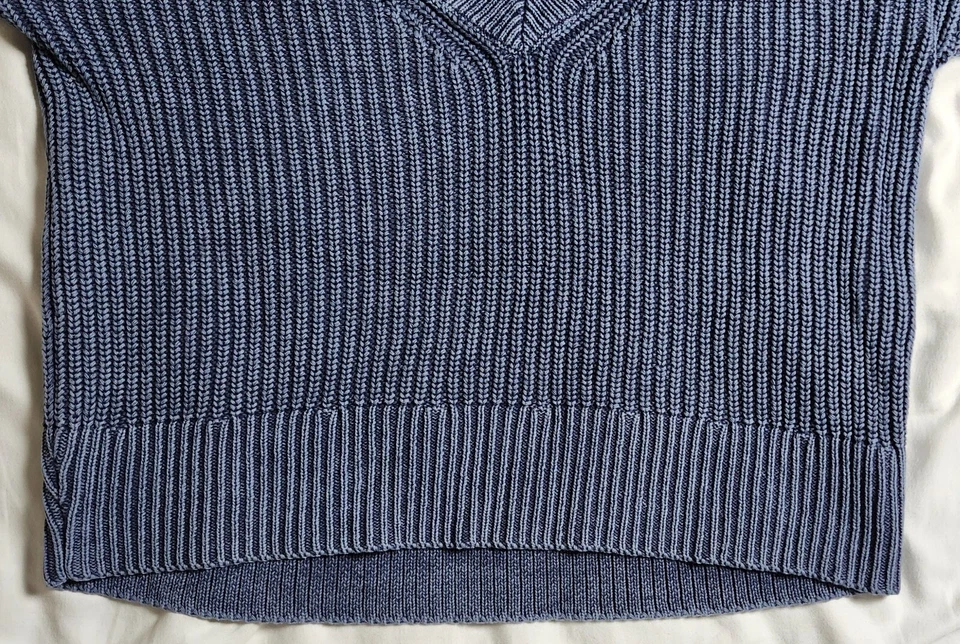 Aerie Women's Blue Sweater Knit Size Small 100% Cotton V Neck Crop Stretch - Image 3 of 4