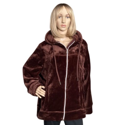 NEW Daisy Fuentes Chocolate Brown Velour Zip Up Hoodie Jacket - Size 2x