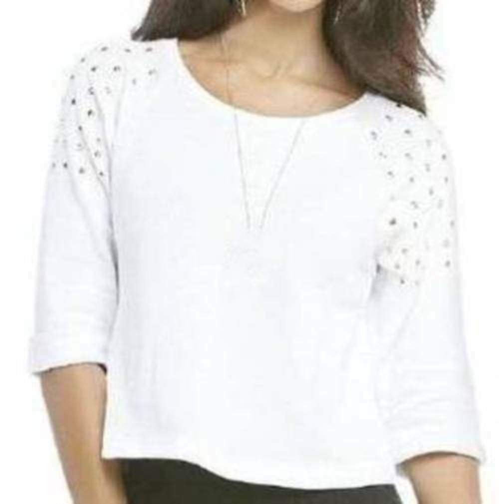 Women's White French Terry Crop Sweatshirt Raglan Sleeve Nicki Minaj Size L-image