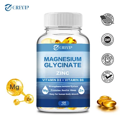 GREVIP 120pcs Magnesiumglycinat + Zink – Verbesserter Schlaf, Knochengesundheit