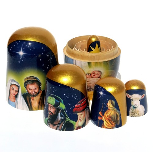 Krippe 5 Stück Nestpuppen im russischen Stil, stapelbar Weihnachtsgeschenk Krippeneier - Bild 9 von 9