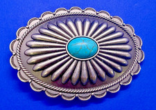 Concho Style Oval Faux Turquoise Stone Centerpiece on Vintage Belt Buckle