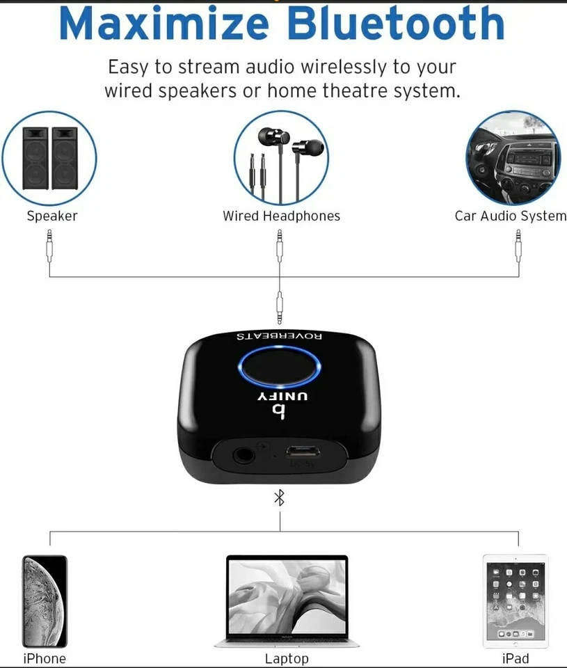Rechargeable Bluetooth Receiver NFC Enabled Audio Adapter-Stream Music 3.5mm AUX - Image 3 of 4