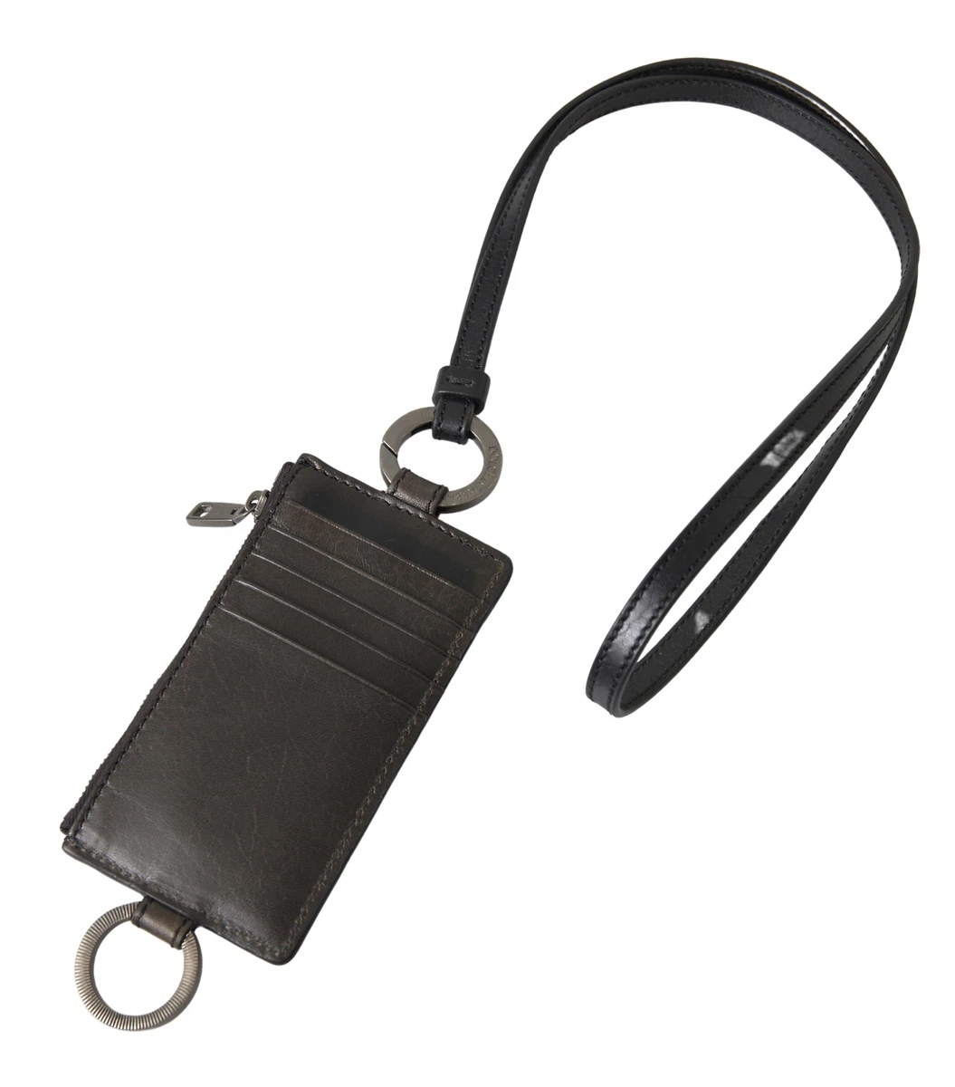 Dolce Gabbana Black Leather Lanyard Logo Card Holder Men Men s