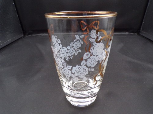 2 Vintage Libbey seltene geätzte Rosen Goldrand & Schleifen Getränkegläser 5-1/4" D25 - Bild 7 von 8