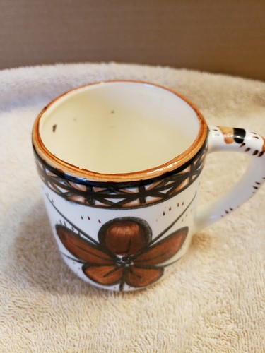 Hand Crafted Decorative Studio Pottery Coffee Cup Mug Brown Flowers Matt Makaio - Picture 3 of 8