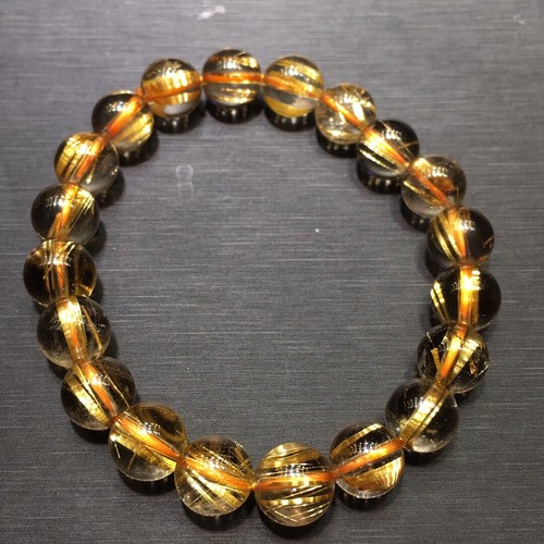 Brazalete de cuentas redondas de cristal de cuarzo rutilado dorado natural curación 9,5 mm - Imagen 2 de 6