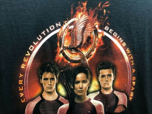 T-shirt nera da donna The Hunger Games Catching Fire Katniss Peeta Finnick taglia M - Foto 3 di 8