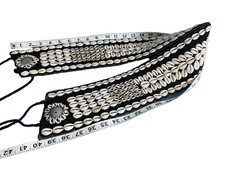 Cowrie Shells Fabric BELT Handmade ONE of A Kind/Tie Belt Boho-WIDE/Stunning-B W
