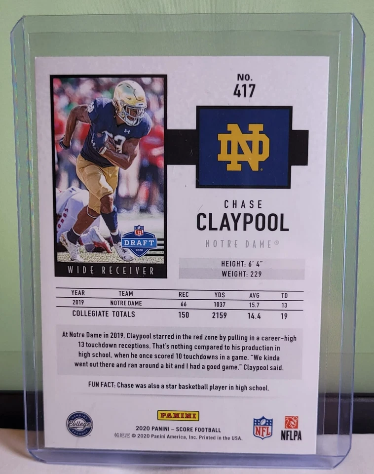 Chase Claypool Score Rookie Card 2020 Panini Score Football NFL Card No. 417 - Image 2 of 2