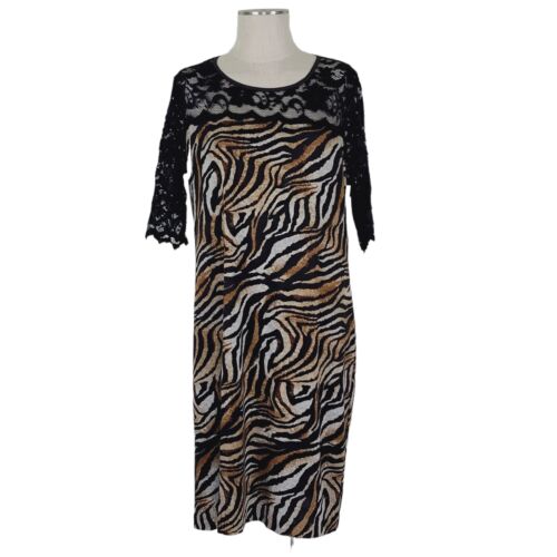 Karen Kane Midi Dress Size 1X Animal Print Lace Yoke Half Sleeve Pullover New