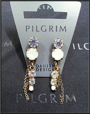 NEW PILGRIM GOLD EARRINGS CRYSTALS AB HANDMADE VINTAGE JEWELRY DROP NICKEL FREE
