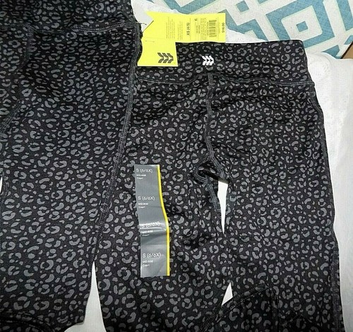 NEW NWT LOT 2 PR ALL IN MOTION CAPRI LEGGINGS GRAY BLACK CAT PRINT XS 4/5 S 6/6X - Picture 2 of 6
