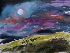 ORIGINAL Night WATERCOLOR Painting Landscape JMW art John Williams Realism