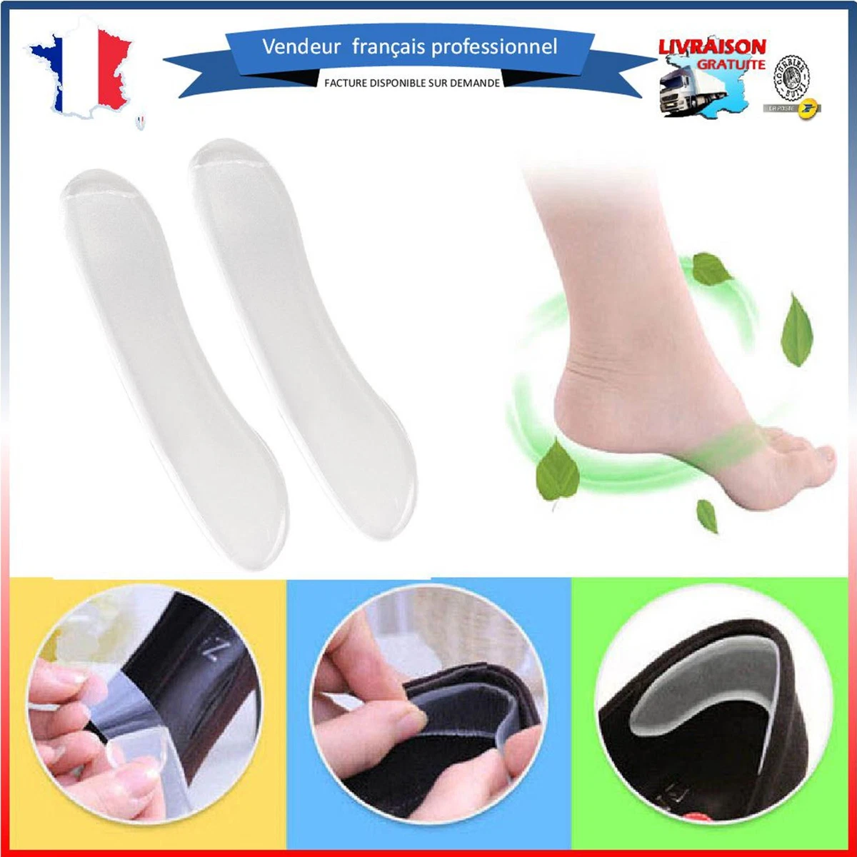 2 paires de protege talon invisible silicone friction chaussures