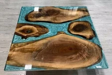 Square Epoxy Resin Table Top, Epoxy River Dining Table, Live Edge Table Home Dec