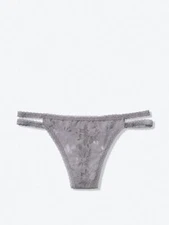 Victoria's Secret Pink Lace  Gray Strappy Thong Panties Xsmall New 