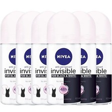 Image of NIVEA Invisible For Black & White Clear Roll-On Deodorant 6 x 50ml