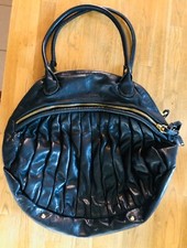 Sabina New York Slouch Leather Bag Large W/ Pleats And Gold Zip And Studs Beauty